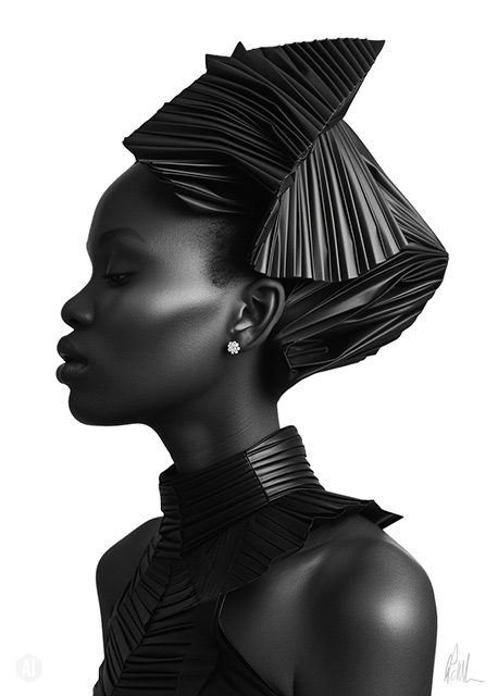 Abstract art featuring two overlapped irregular shapes with white outlines on a textured grey background. The top shape is dark brown, and the bottom shape is a pale beige. The artwork has a minimalist and modern aesthetic.