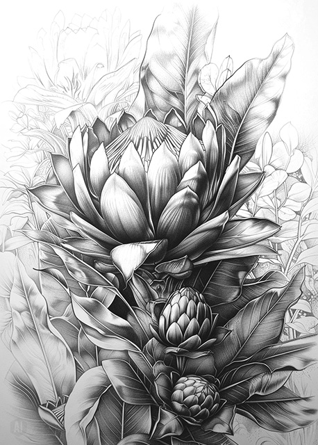 Abstract art featuring two overlapped irregular shapes with white outlines on a textured grey background. The top shape is dark brown, and the bottom shape is a pale beige. The artwork has a minimalist and modern aesthetic.